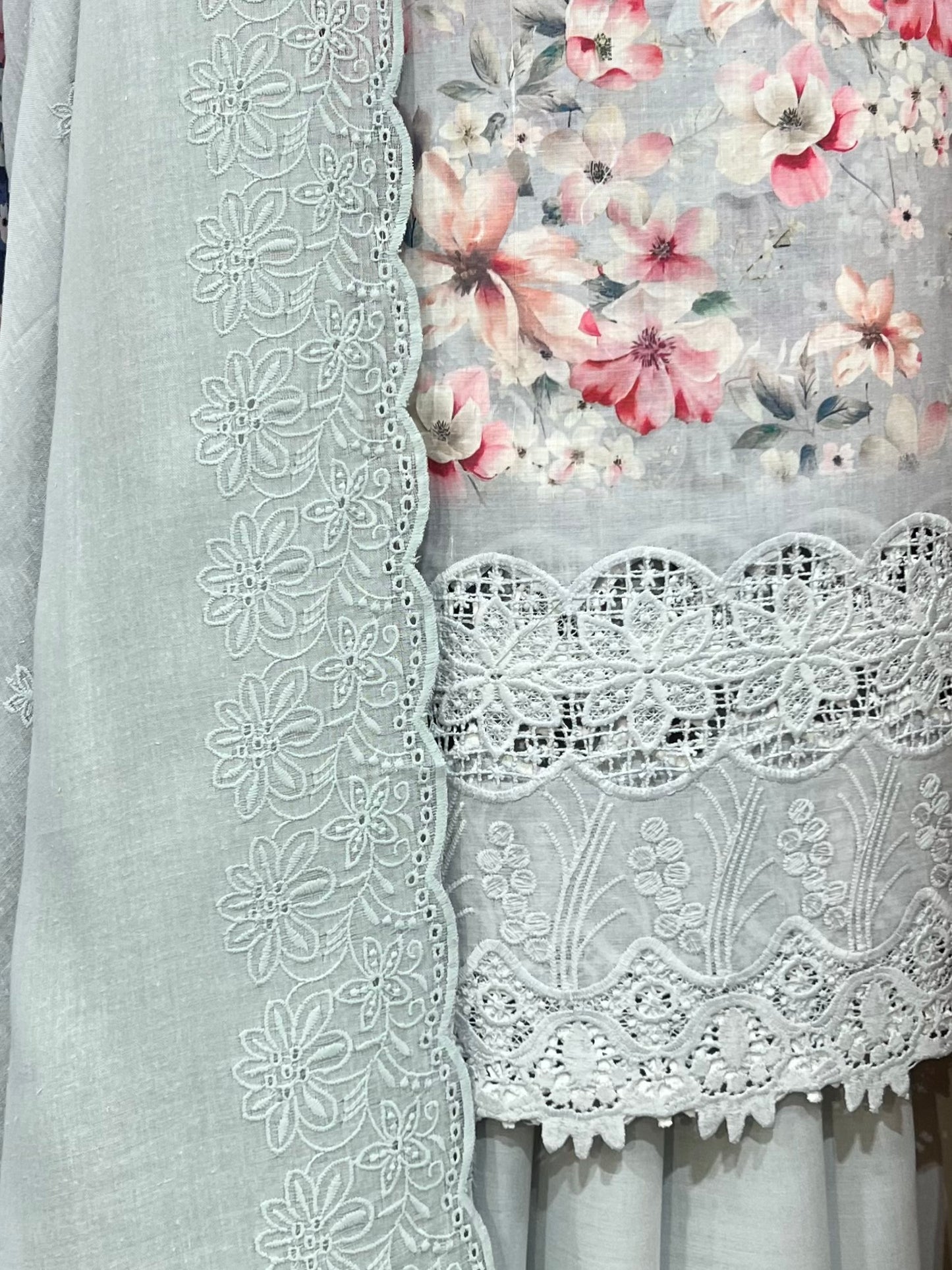 Floral cottons with chemical lace 3pcs