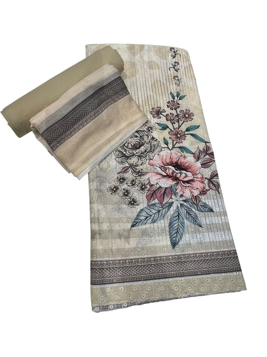 Chikankari cotton with digital print 3pcs