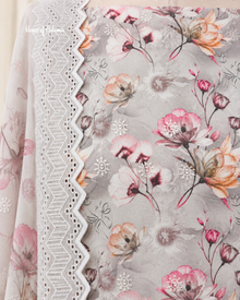 Floral Printed Alpine 3 Piece Suit with Schiffli Cutwork Border