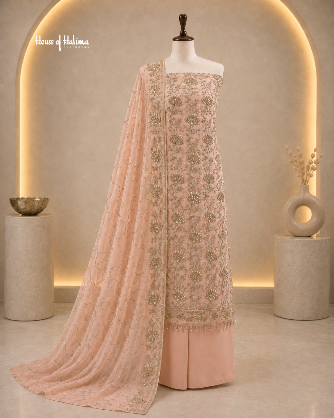 Gold Embellished Georgette 4 Piece Asian Occasionwear Suit