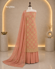Gold Embroidered Georgette 4 Piece Asian Occasionwear Suit