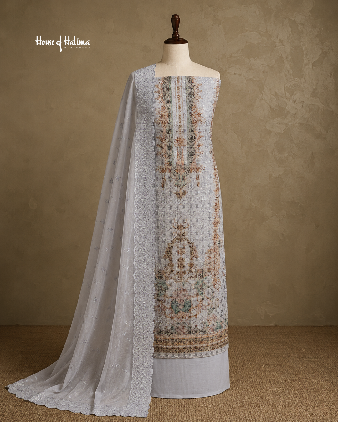 Schiffli Embroidered Alpine 3 Piece Asian Suit (1175)
