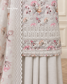 Floral Printed Alpine 3 Piece Suit with Schiffli Cutwork Border