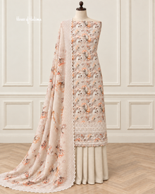 Floral Printed Alpine 3 Piece Suit with Schiffli Cutwork Border