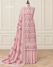 Floral Printed Alpine 3 Piece Suit with Schiffli Cutwork Border