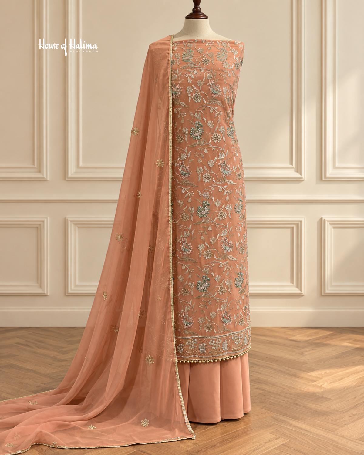 4 Piece Unstitched Georgette Embroidered Suit – Heavy Embellished Wedding & Occasion Wear
