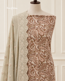 Printed Alpine 3 Piece Suit with Embroidered Shawl