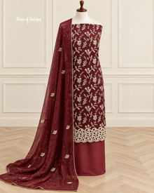 Four Piece Shisha Silk Suit with Heavy Zari Embroidery