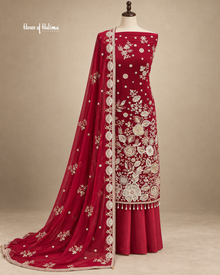 Heavy Zardozi Embroidered Unstitched Suit with Crystal & Dabka Work
