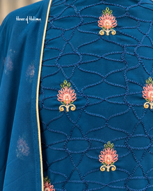 Georgette 3 Piece Suit with Doriwork Embroidery and Floral Daaman
