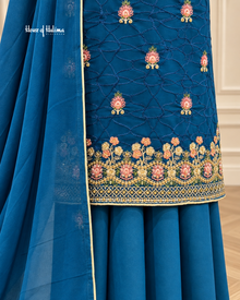 Georgette 3 Piece Suit with Doriwork Embroidery and Floral Daaman