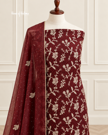 Four Piece Shisha Silk Suit with Heavy Zari Embroidery