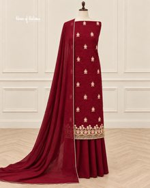 Georgette 3 Piece Suit with Doriwork Embroidery and Floral Daaman