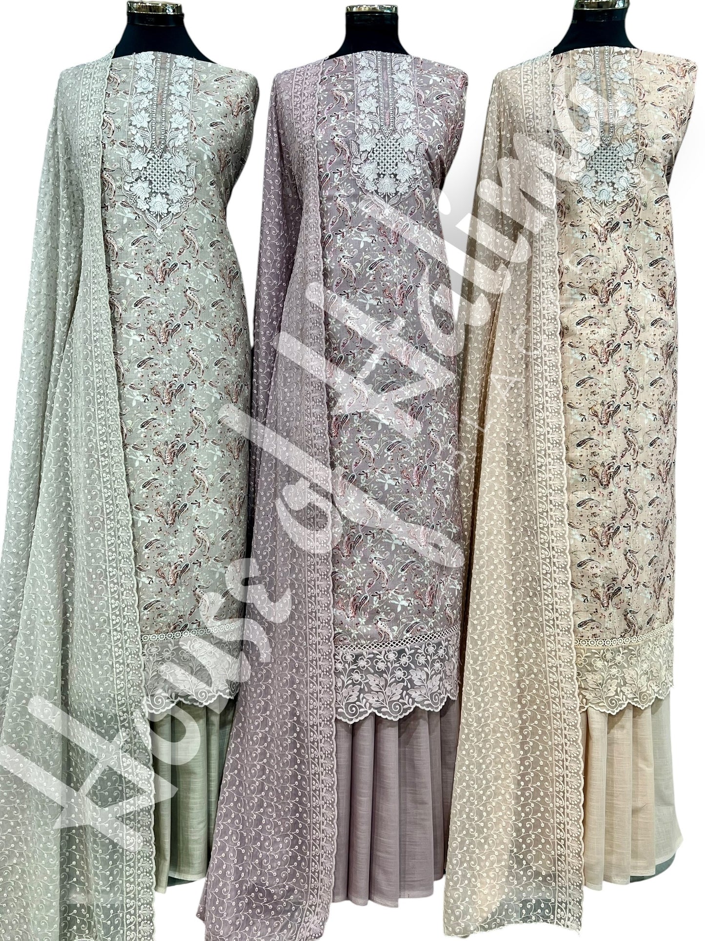Embroidered cotton slub 3pcs