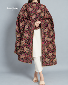Embroidered Velvet Shawl with Paisley Floral Design – 92 x 32 Inches