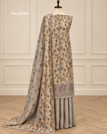 Printed Alpine 3 Piece Winter Suit with Embroidered Daaman and Matching Shawl
