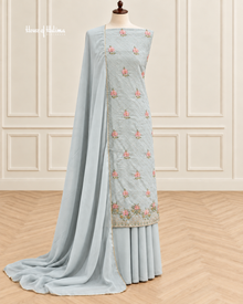 Pastel Georgette 3 Piece Suit with Doriwork Embroidery and Floral Daaman
