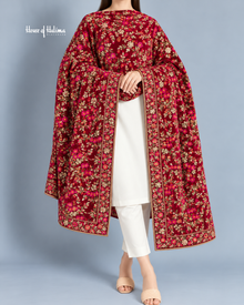 Embroidered Velvet Shawl with All-Over Floral Vine Design – 92 x 32 Inches