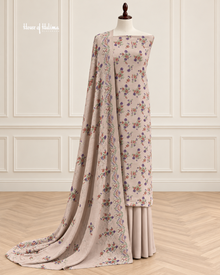 3 Piece Unstitched Alpine Suit – Floral Printed Kameez, Plain Shalwar & Burnout Shawl