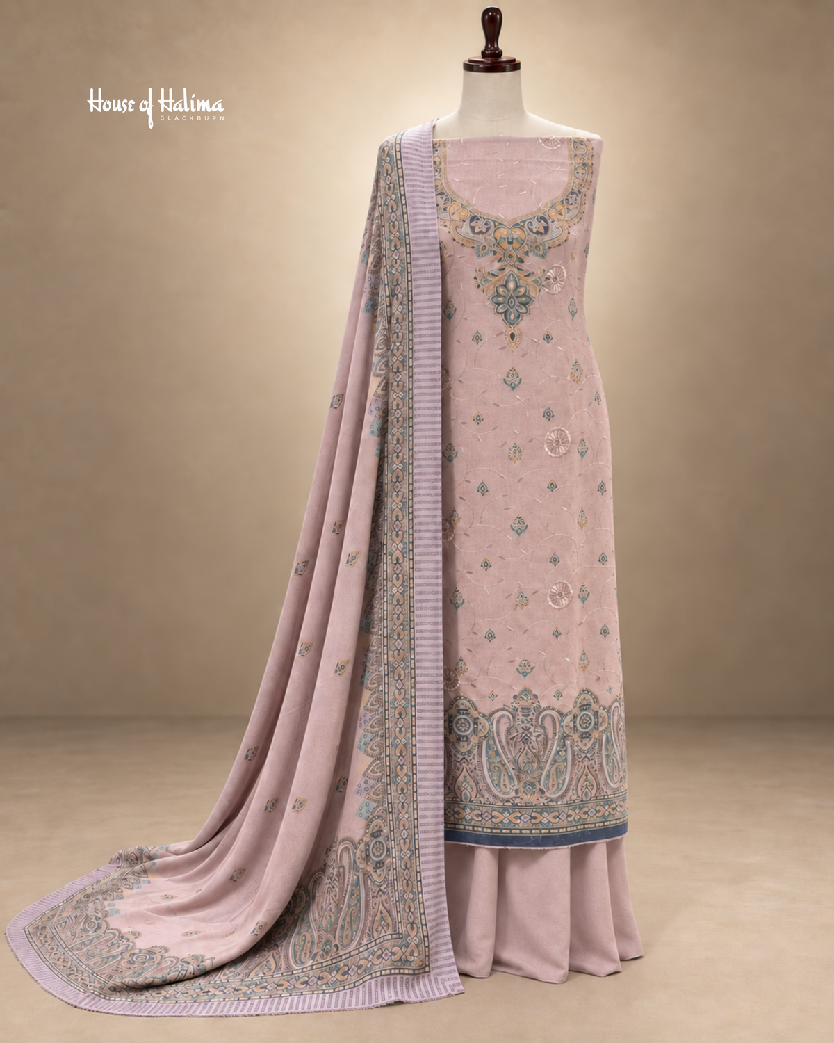 Alpine 3-Piece Floral Embroidered Unstitched Suit with Printed Shawl