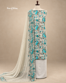 French Crepe Statement Floral Printed Unstitched Suit