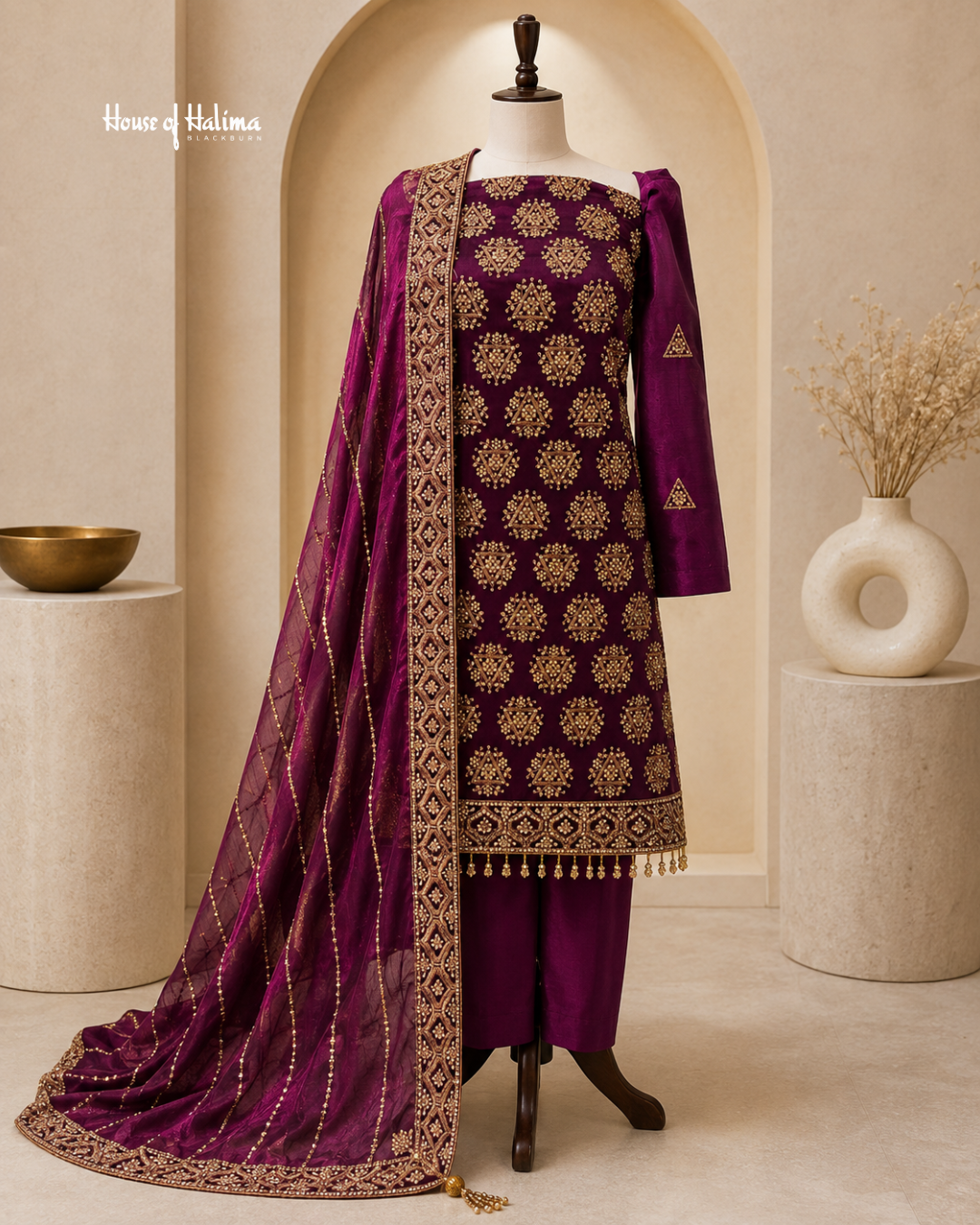 Embroidered Shisha Silk 4 Piece Asian Occasionwear Suit