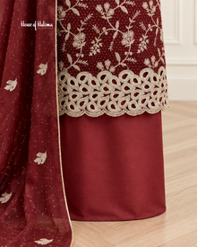 Four Piece Shisha Silk Suit with Heavy Zari Embroidery
