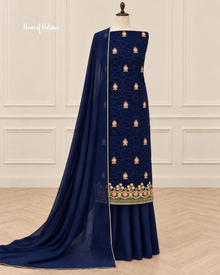 Georgette 3 Piece Suit with Doriwork Embroidery and Floral Daaman