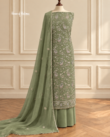 4 Piece Unstitched Georgette Embroidered Suit – Heavy Embellished Wedding & Occasion Wear