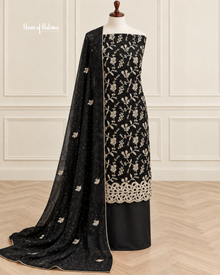 Four Piece Shisha Silk Suit with Heavy Zari Embroidery