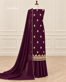 Georgette 3 Piece Suit with Doriwork Embroidery and Floral Daaman