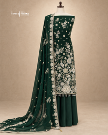 Heavy Zardozi Embroidered Unstitched Suit with Crystal & Dabka Work
