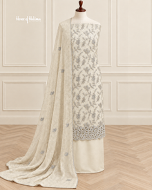Four Piece Shisha Silk Suit with Heavy Zari Embroidery