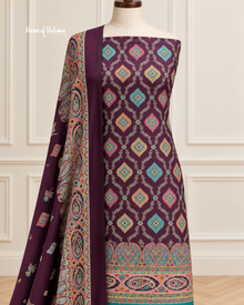 3 Piece Unstitched Alpine Suit – Printed Kameez, Plain Trouser & Burnout Paisley Shawl