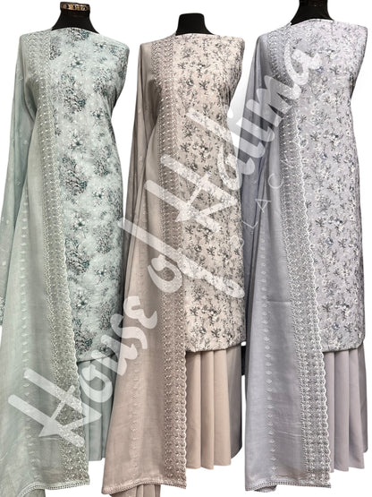 Embroidered cotton lawn 3pcs