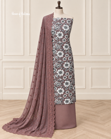 Floral Print Alpine 3 Piece Suit with Embroidered Shawl