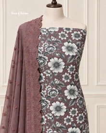 Floral Print Alpine 3 Piece Suit with Embroidered Shawl