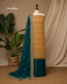 Embellished Net 4 Piece Asian Mehndi Occasionwear Suit