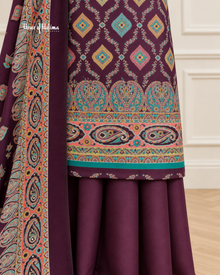 3 Piece Unstitched Alpine Suit – Printed Kameez, Plain Trouser & Burnout Paisley Shawl
