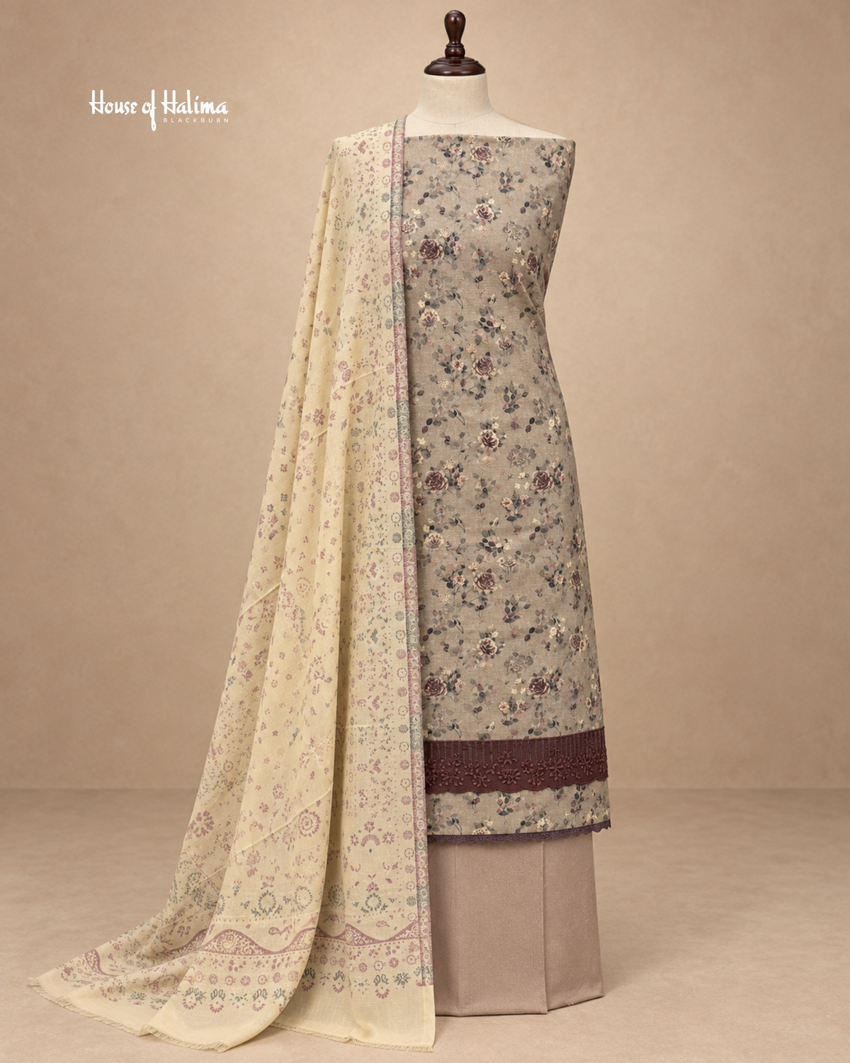 Alpine Vintage Floral 3-Piece Unstitched Suit with Organza Daaman