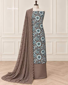 Floral Print Alpine 3 Piece Suit with Embroidered Shawl