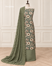 Floral Print Alpine 3 Piece Suit with Embroidered Shawl