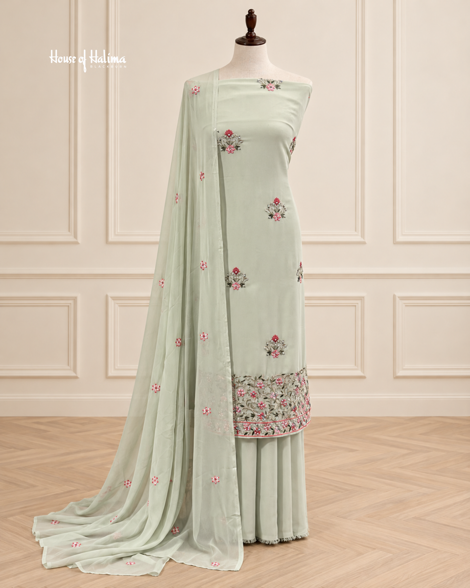 3 Piece Unstitched Floral Embroidered Georgette Suit with Georgette Dupatta