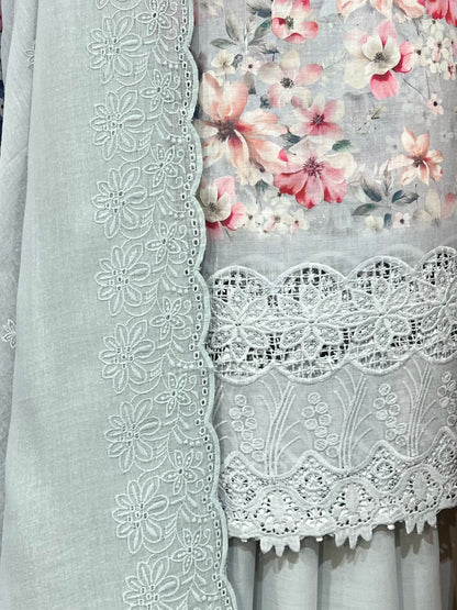 Floral cottons with chemical lace 3pcs