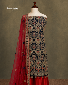 Embellished Net 4 Piece Asian Mehndi Occasionwear Suit