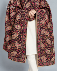 Embroidered Velvet Shawl with Paisley Floral Design – 92 x 32 Inches