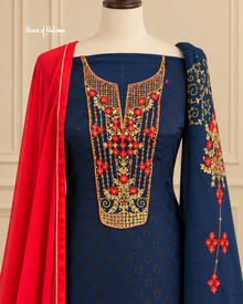 Vishal Plachi Broshia 4 Piece Suit with Embroidered Sleeves and Chiffon Dupatta