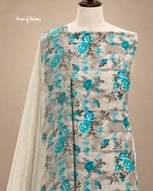 French Crepe Statement Floral Printed Unstitched Suit