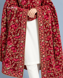 Embroidered Velvet Shawl with All-Over Floral Vine Design – 92 x 32 Inches