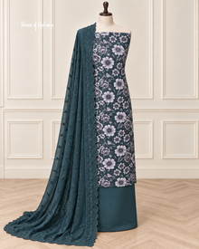Floral Print Alpine 3 Piece Suit with Embroidered Shawl